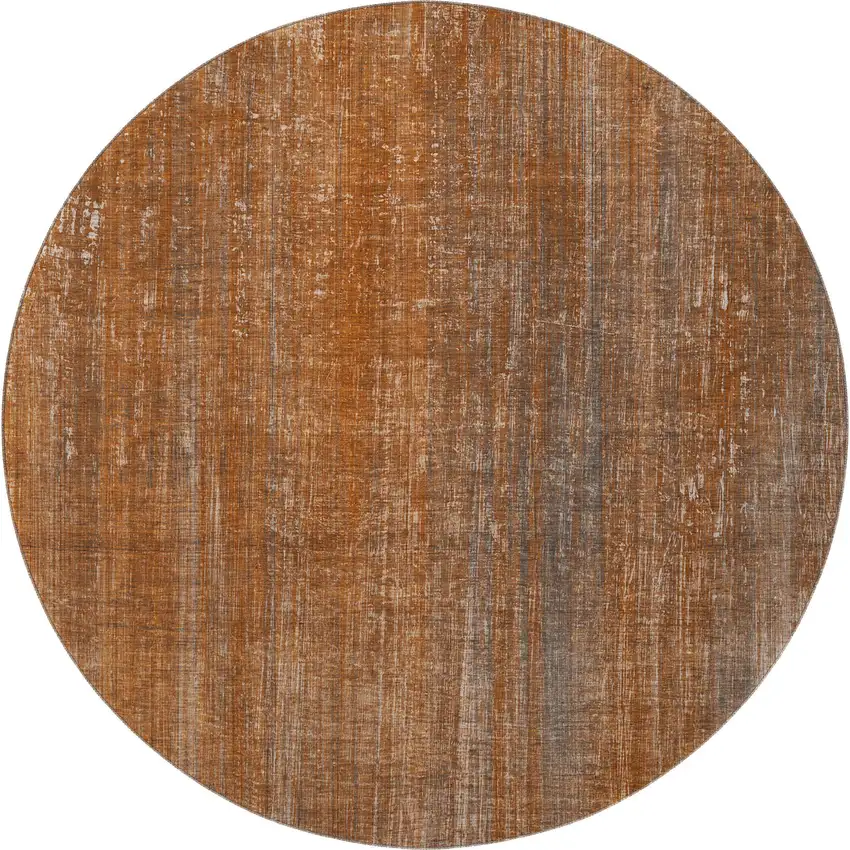 8' Rust And Gray Striped Washable Round Rug With UV Protection Photo 4