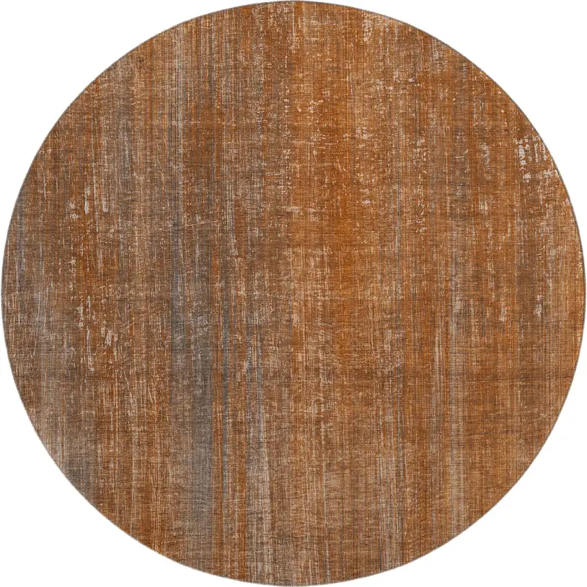 8' Rust And Gray Striped Washable Round Rug With UV Protection Photo 1