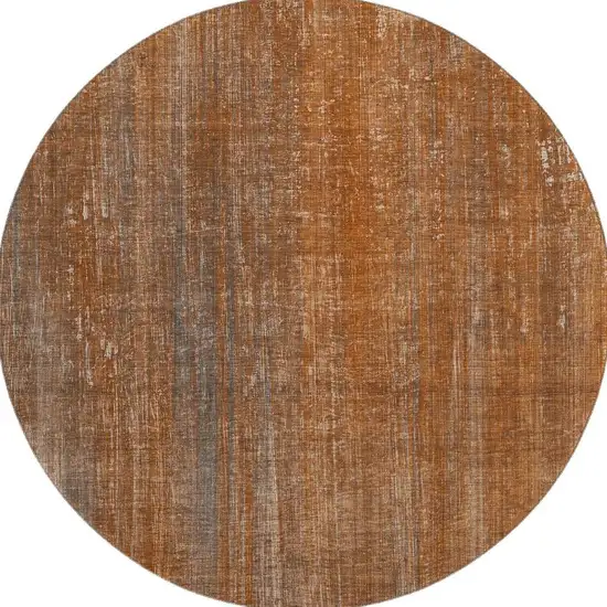 8' Rust And Gray Striped Washable Round Rug With UV Protection Photo 3