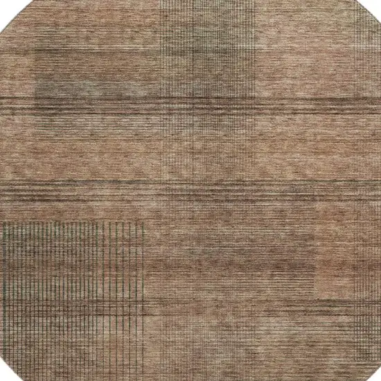 8' Rust And Gray Striped Washable Round Rug With UV Protection Photo 3