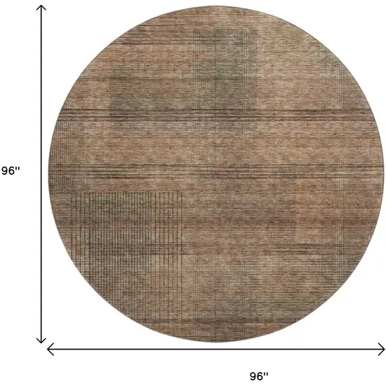 8' Rust And Gray Striped Washable Round Rug With UV Protection Photo 3
