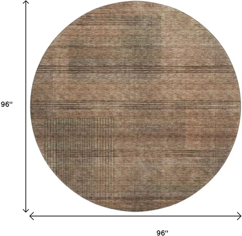 8' Rust And Gray Striped Washable Round Rug With UV Protection Photo 3