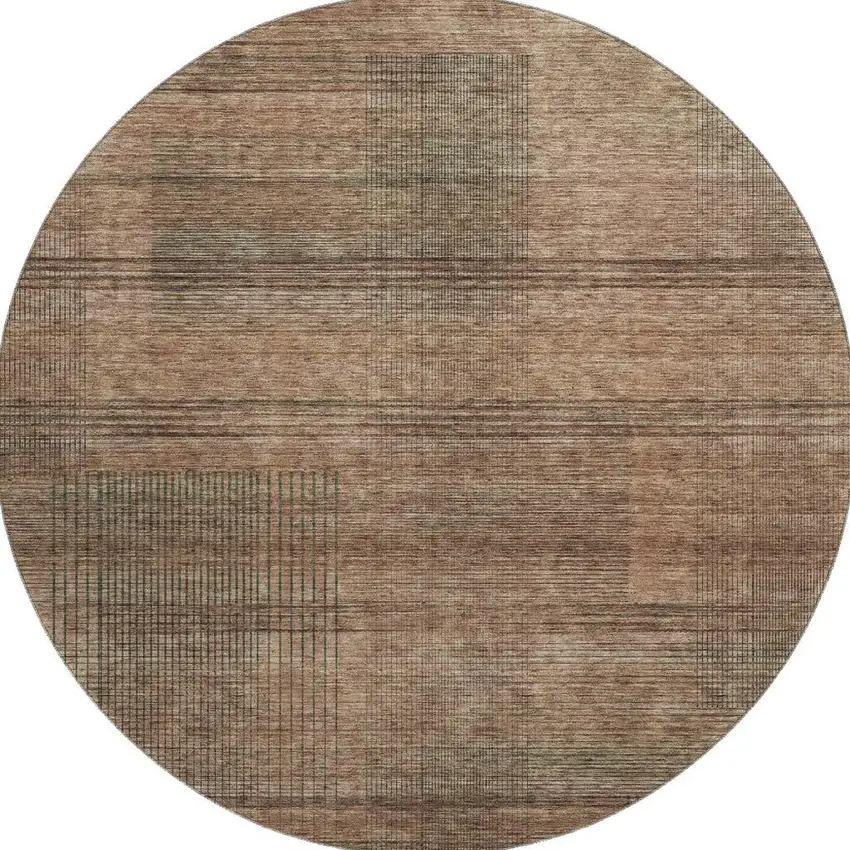 8' Rust And Gray Striped Washable Round Rug With UV Protection Photo 4