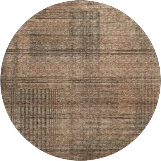 8' Rust And Gray Striped Washable Round Rug With UV Protection Photo 1