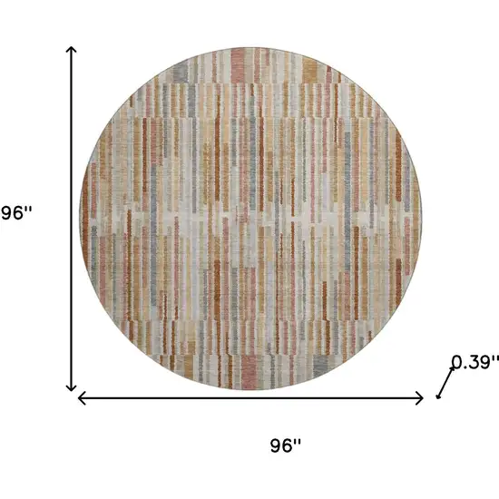 8' Rust And Gray Striped Washable Round Rug With UV Protection Photo 7