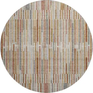 Photo of 8' Rust And Gray Striped Washable Round Rug With UV Protection
