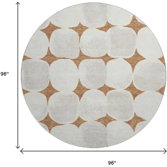8' Rust And Ivory Abstract Geometric Washable Round Rug With UV Protection Photo 8