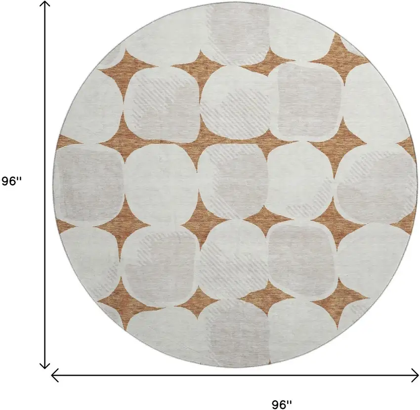 8' Rust And Ivory Abstract Geometric Washable Round Rug With UV Protection Photo 8