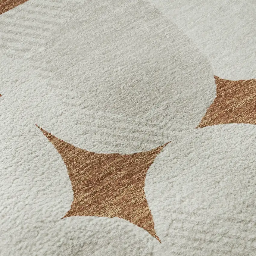 8' Rust And Ivory Abstract Geometric Washable Round Rug With UV Protection Photo 9