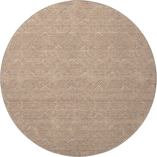 8' Rust And Ivory Abstract Geometric Washable Round Rug With UV Protection Photo 4