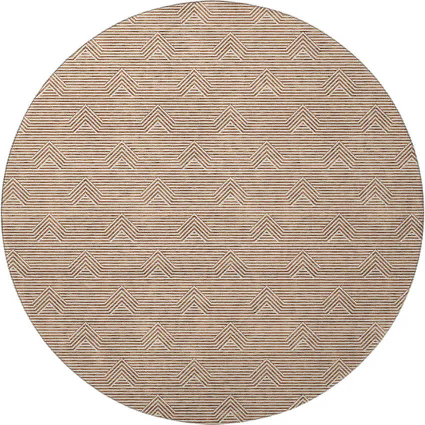 8' Rust And Ivory Abstract Geometric Washable Round Rug With UV Protection Photo 4