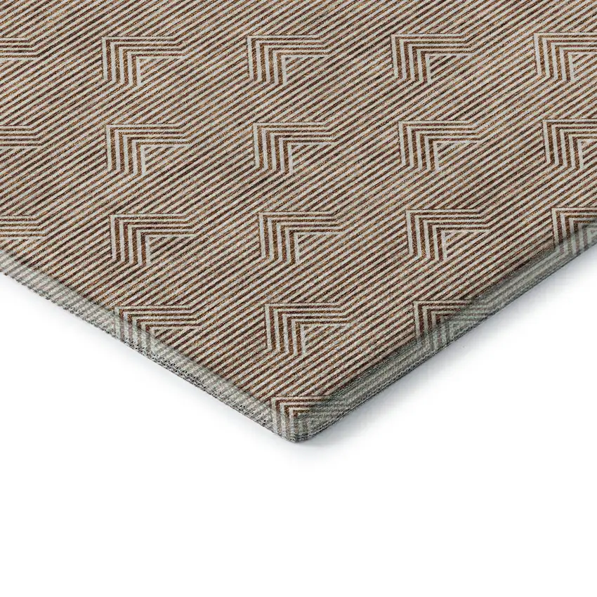 8' Rust And Ivory Abstract Geometric Washable Round Rug With UV Protection Photo 7