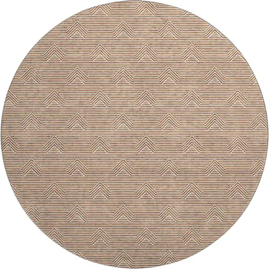 8' Rust And Ivory Abstract Geometric Washable Round Rug With UV Protection Photo 1