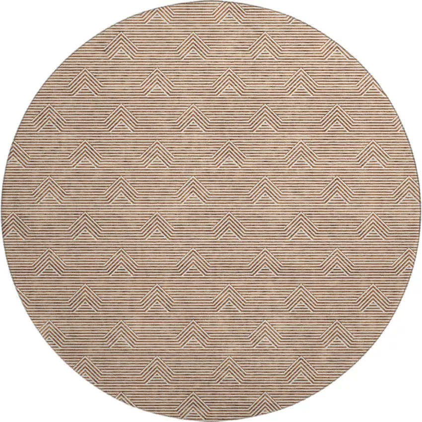 8' Rust And Ivory Abstract Geometric Washable Round Rug With UV Protection Photo 1