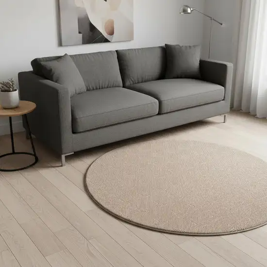 8' Rust And Ivory Abstract Geometric Washable Round Rug With UV Protection Photo 2