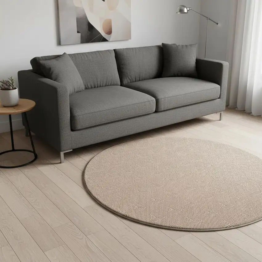 8' Rust And Ivory Abstract Geometric Washable Round Rug With UV Protection Photo 2