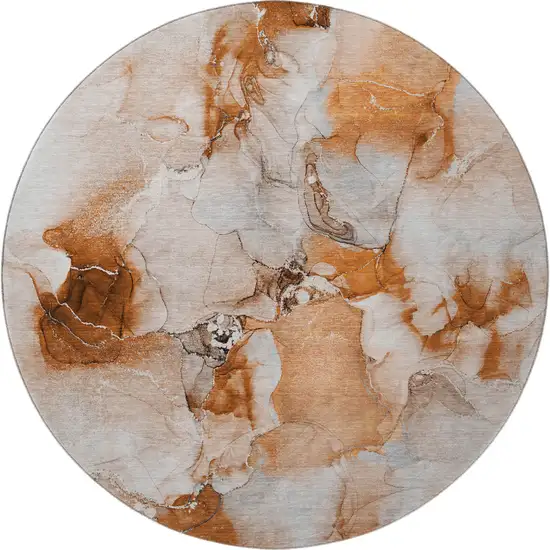 8' Rust And Ivory Abstract Washable Round Rug With UV Protection Photo 4