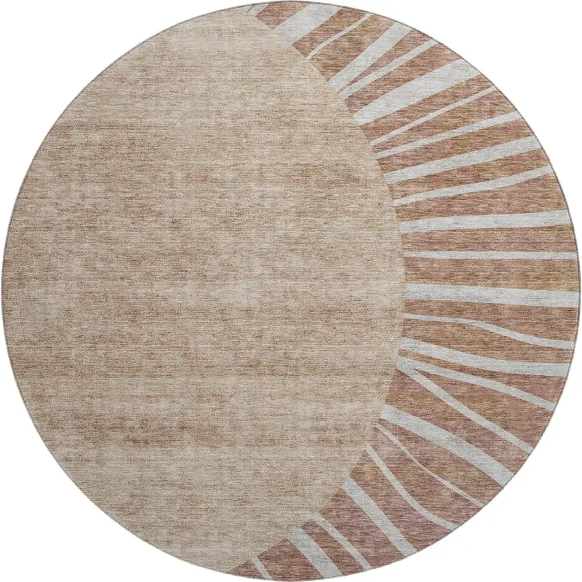 8' Rust And Ivory Abstract Washable Round Rug With UV Protection Photo 1