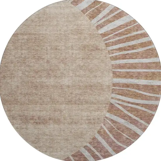 8' Rust And Ivory Abstract Washable Round Rug With UV Protection Photo 2