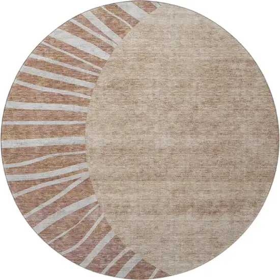 8' Rust And Ivory Abstract Washable Round Rug With UV Protection Photo 3