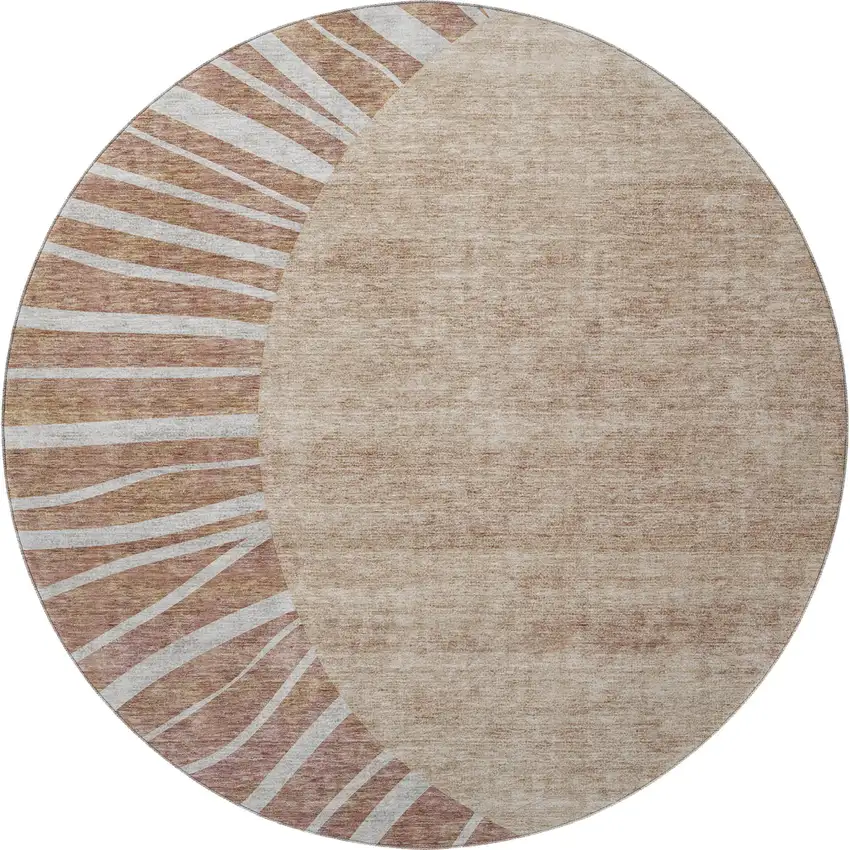 8' Rust And Ivory Abstract Washable Round Rug With UV Protection Photo 3