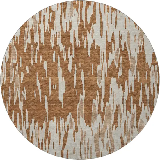 8' Rust And Ivory Abstract Washable Round Rug With UV Protection Photo 3