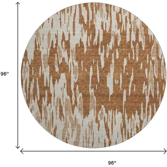 8' Rust And Ivory Abstract Washable Round Rug With UV Protection Photo 9