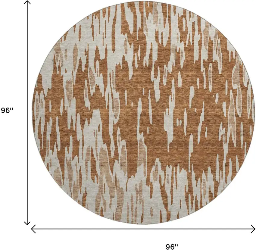 8' Rust And Ivory Abstract Washable Round Rug With UV Protection Photo 9