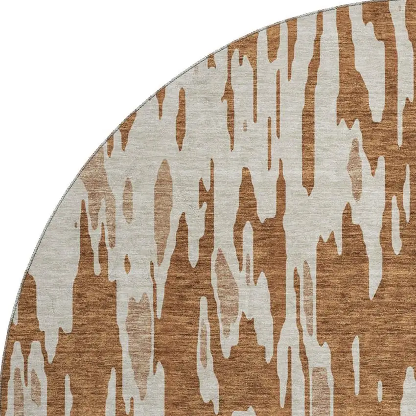 8' Rust And Ivory Abstract Washable Round Rug With UV Protection Photo 2