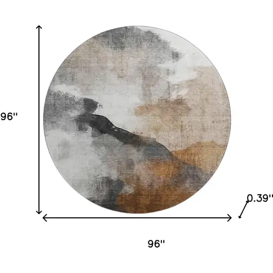 8' Rust And Ivory Abstract Washable Round Rug With UV Protection Photo 7