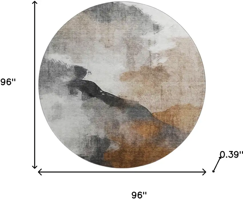 8' Rust And Ivory Abstract Washable Round Rug With UV Protection Photo 7