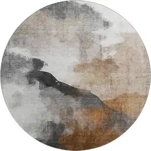 Photo of 8' Rust And Ivory Abstract Washable Round Rug With UV Protection