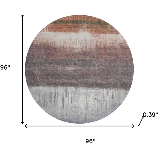 8' Rust And Ivory Abstract Washable Round Rug With UV Protection Photo 8