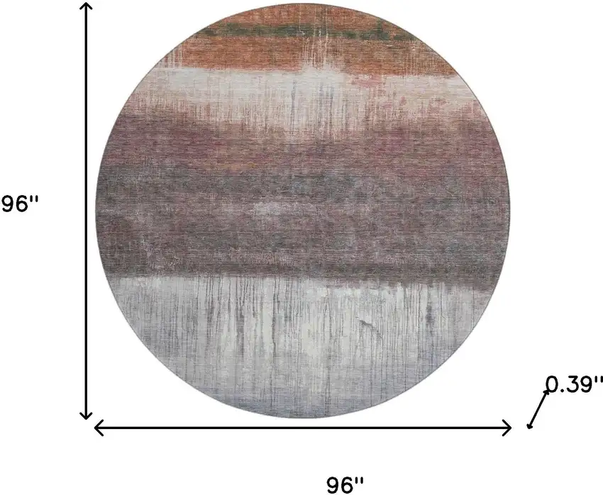 8' Rust And Ivory Abstract Washable Round Rug With UV Protection Photo 8