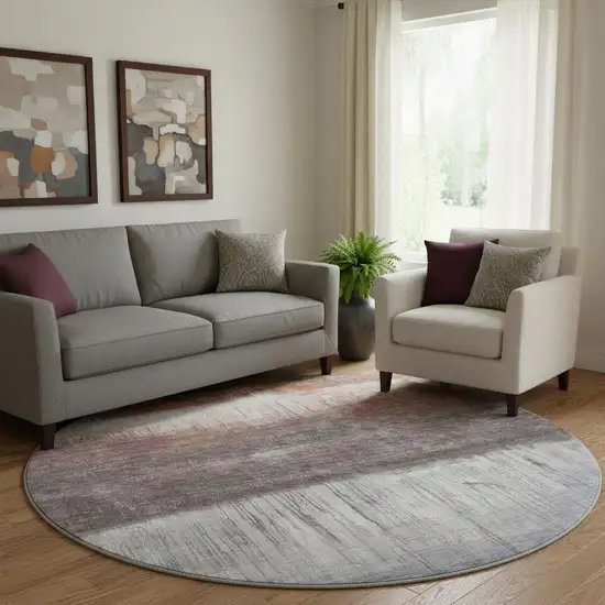 8' Rust And Ivory Abstract Washable Round Rug With UV Protection Photo 2