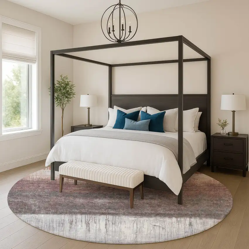 8' Rust And Ivory Abstract Washable Round Rug With UV Protection Photo 5