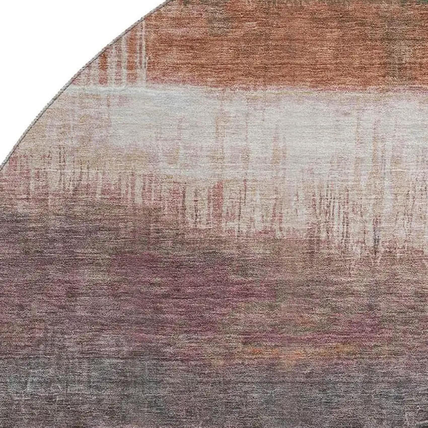 8' Rust And Ivory Abstract Washable Round Rug With UV Protection Photo 3