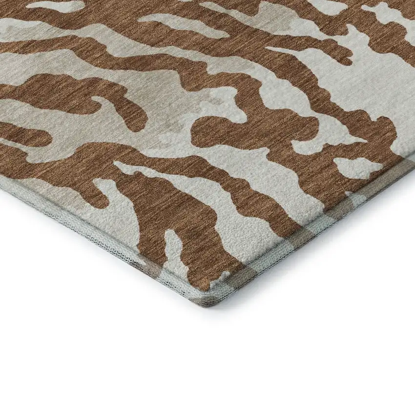 8' Rust And Ivory Animal Print Washable Round Rug With UV Protection Photo 7