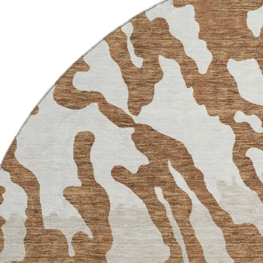 8' Rust And Ivory Animal Print Washable Round Rug With UV Protection Photo 3
