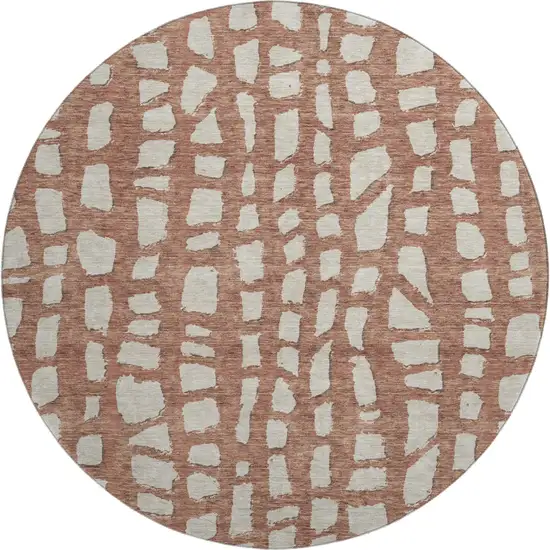8' Rust And Ivory Cobblestone Washable Round Rug With UV Protection Photo 1
