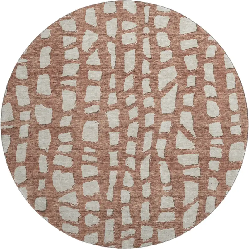 8' Rust And Ivory Cobblestone Washable Round Rug With UV Protection Photo 1