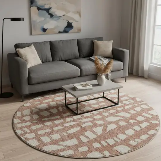 8' Rust And Ivory Cobblestone Washable Round Rug With UV Protection Photo 2