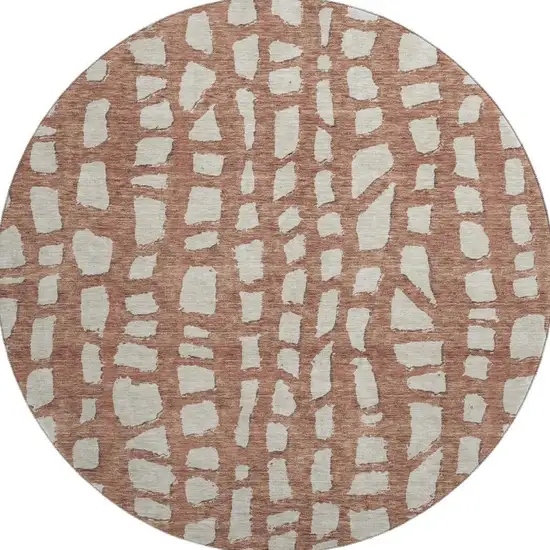 8' Rust And Ivory Cobblestone Washable Round Rug With UV Protection Photo 4