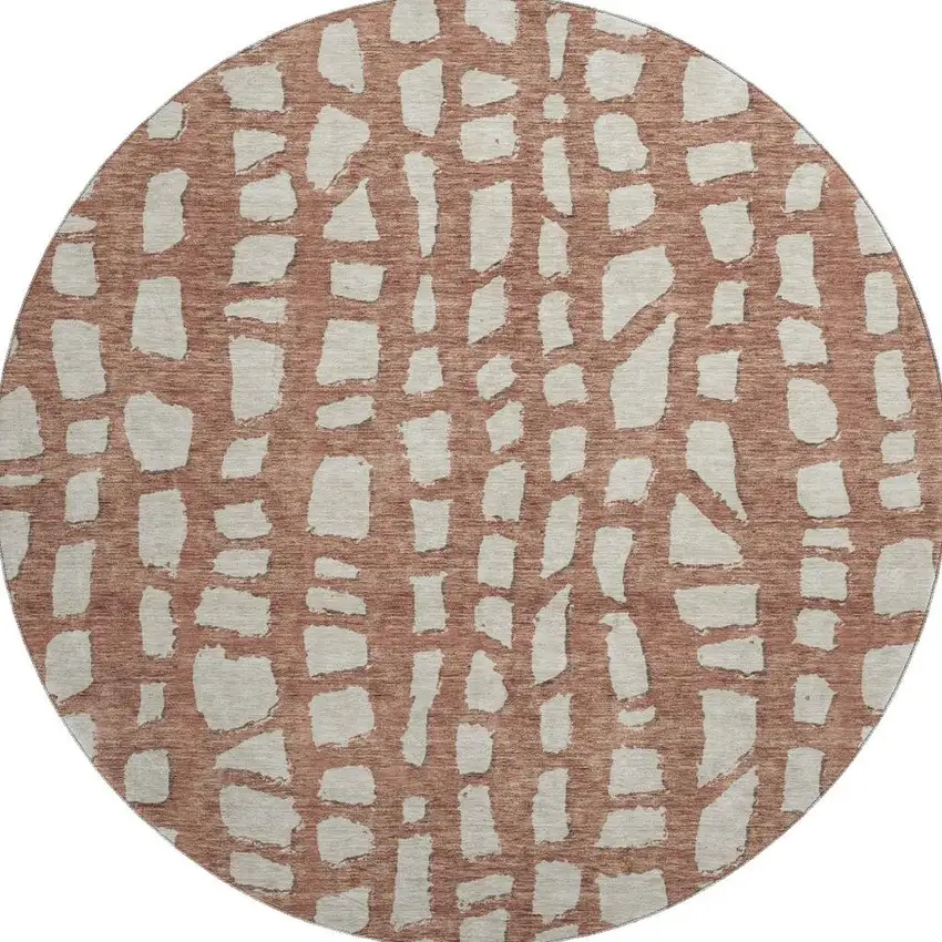 8' Rust And Ivory Cobblestone Washable Round Rug With UV Protection Photo 4