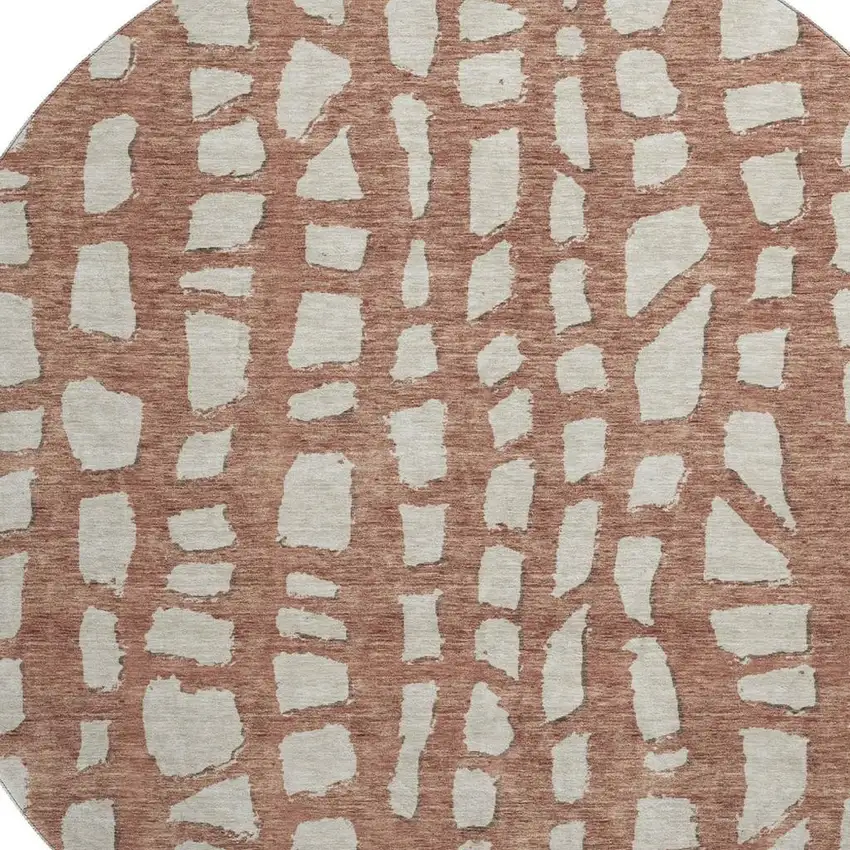 8' Rust And Ivory Cobblestone Washable Round Rug With UV Protection Photo 3