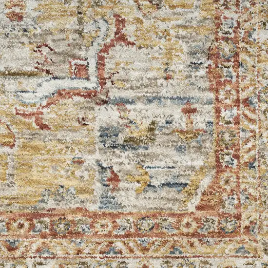 10' Rust And Ivory Floral Distressed Runner Rug Photo 3