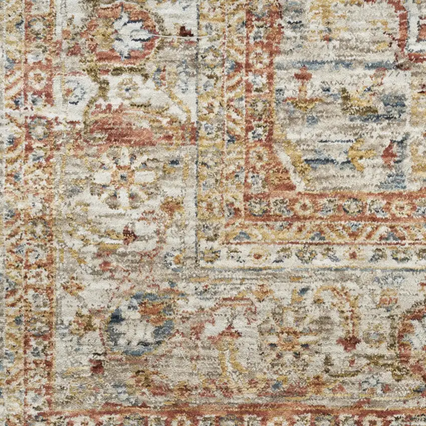 10' Rust And Ivory Floral Distressed Runner Rug Photo 5