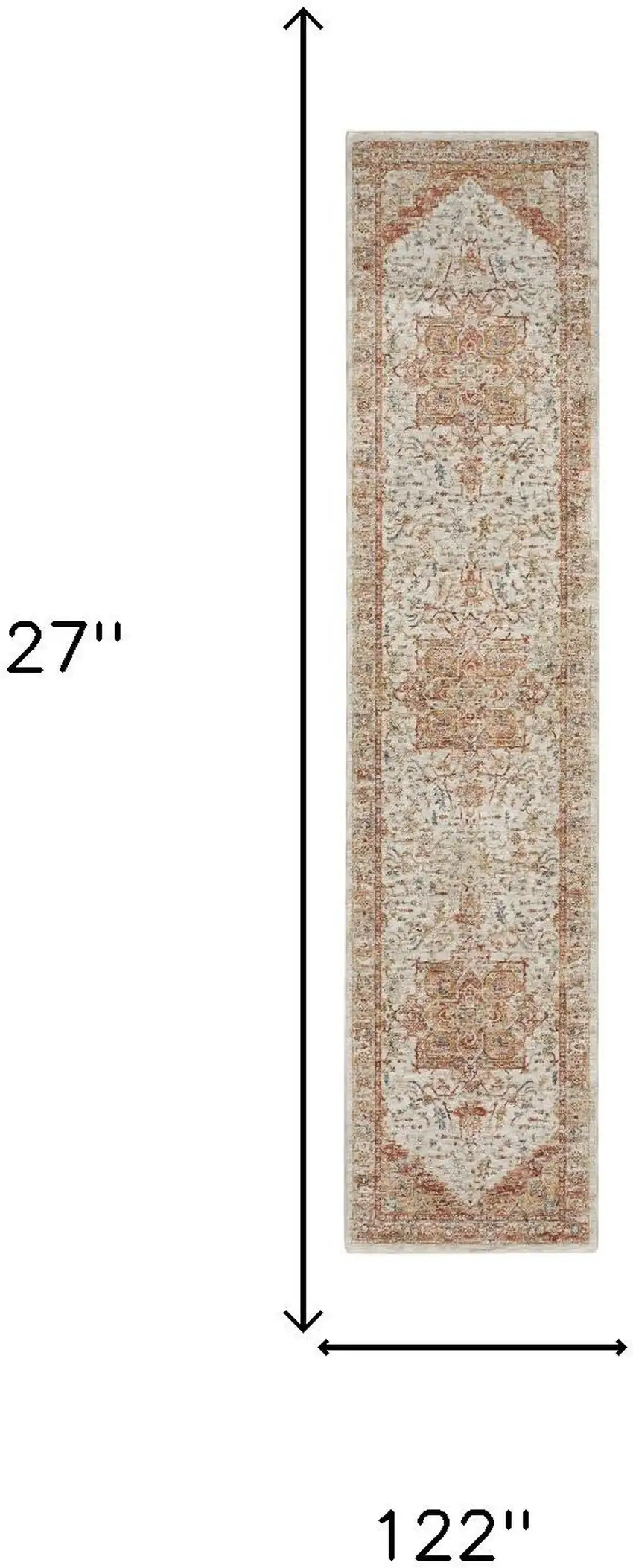 10' Rust And Ivory Floral Distressed Runner Rug Photo 3