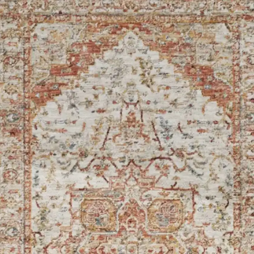 10' Rust And Ivory Floral Distressed Runner Rug Photo 4