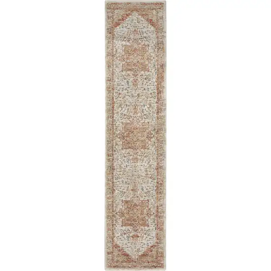 10' Rust And Ivory Floral Distressed Runner Rug Photo 2